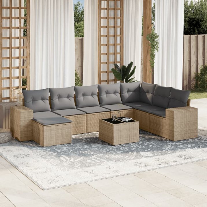 8-tlg. Garten-Sofagarnitur mit Kissen Schwarz Poly Rattan