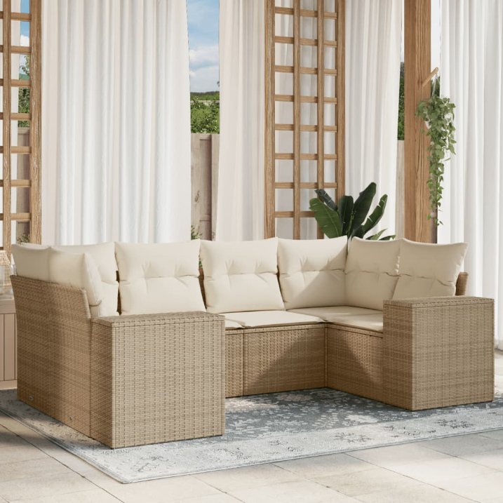 6-tlg. Garten-Sofagarnitur mit Kissen Schwarz Poly Rattan