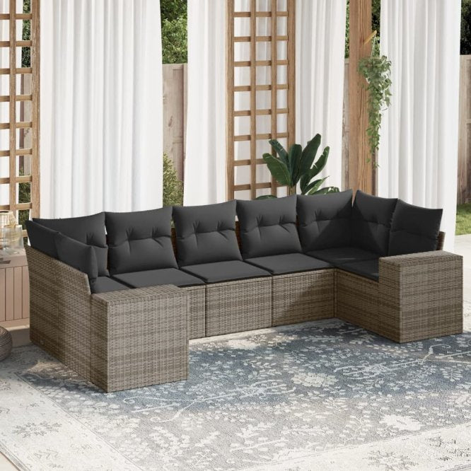7-tlg. Garten-Sofagarnitur mit Kissen Schwarz Poly Rattan