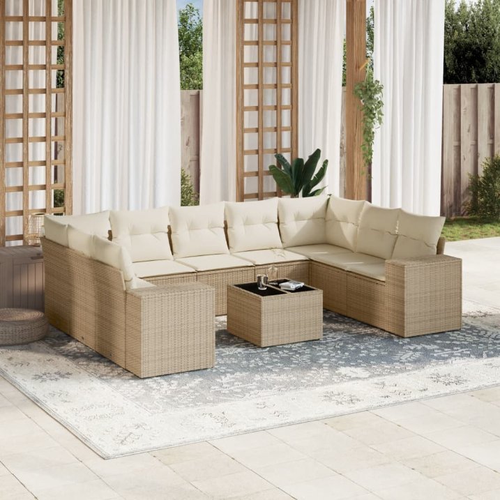 9-tlg. Garten-Sofagarnitur mit Kissen Schwarz Poly Rattan