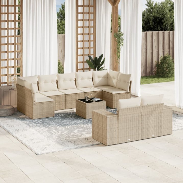 9-tlg. Garten-Sofagarnitur mit Kissen Schwarz Poly Rattan
