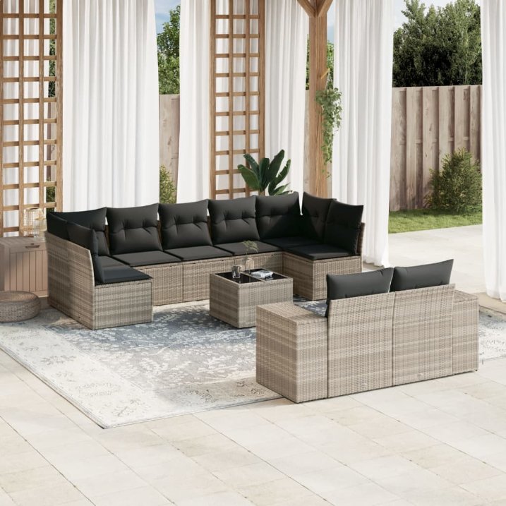 9-tlg. Garten-Sofagarnitur mit Kissen Schwarz Poly Rattan
