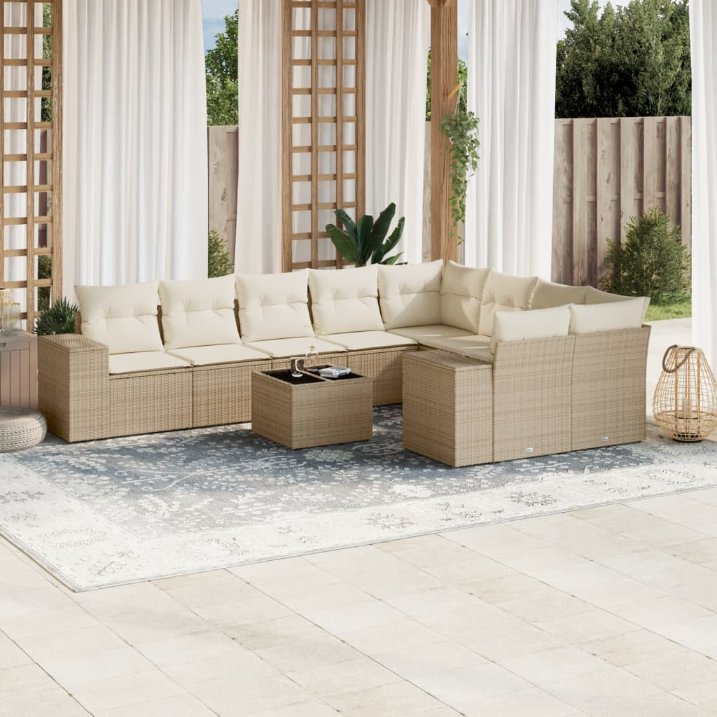 9-tlg. Garten-Sofagarnitur mit Kissen Schwarz Poly Rattan