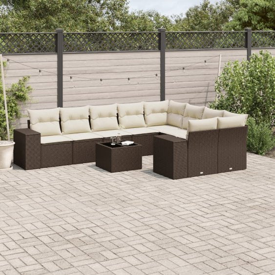 9-tlg. Garten-Sofagarnitur mit Kissen Schwarz Poly Rattan