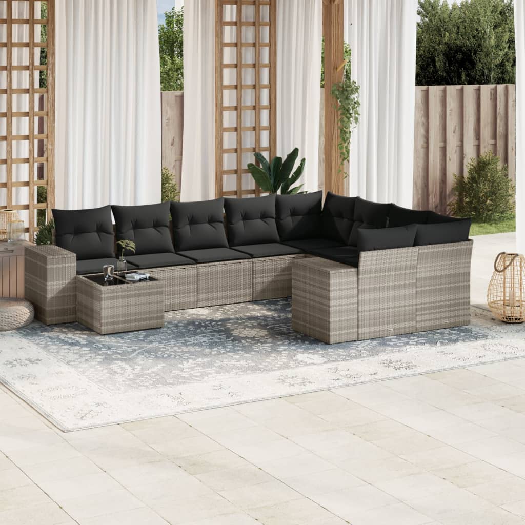 vidaXL 10-tlg. Garten-Sofagarnitur mit Kissen Schwarz Poly Rattan