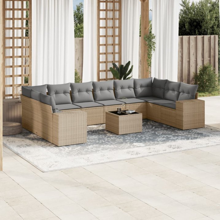 vidaXL 10-tlg. Garten-Sofagarnitur mit Kissen Schwarz Poly Rattan