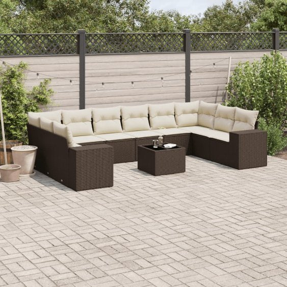 vidaXL 10-tlg. Garten-Sofagarnitur mit Kissen Schwarz Poly Rattan