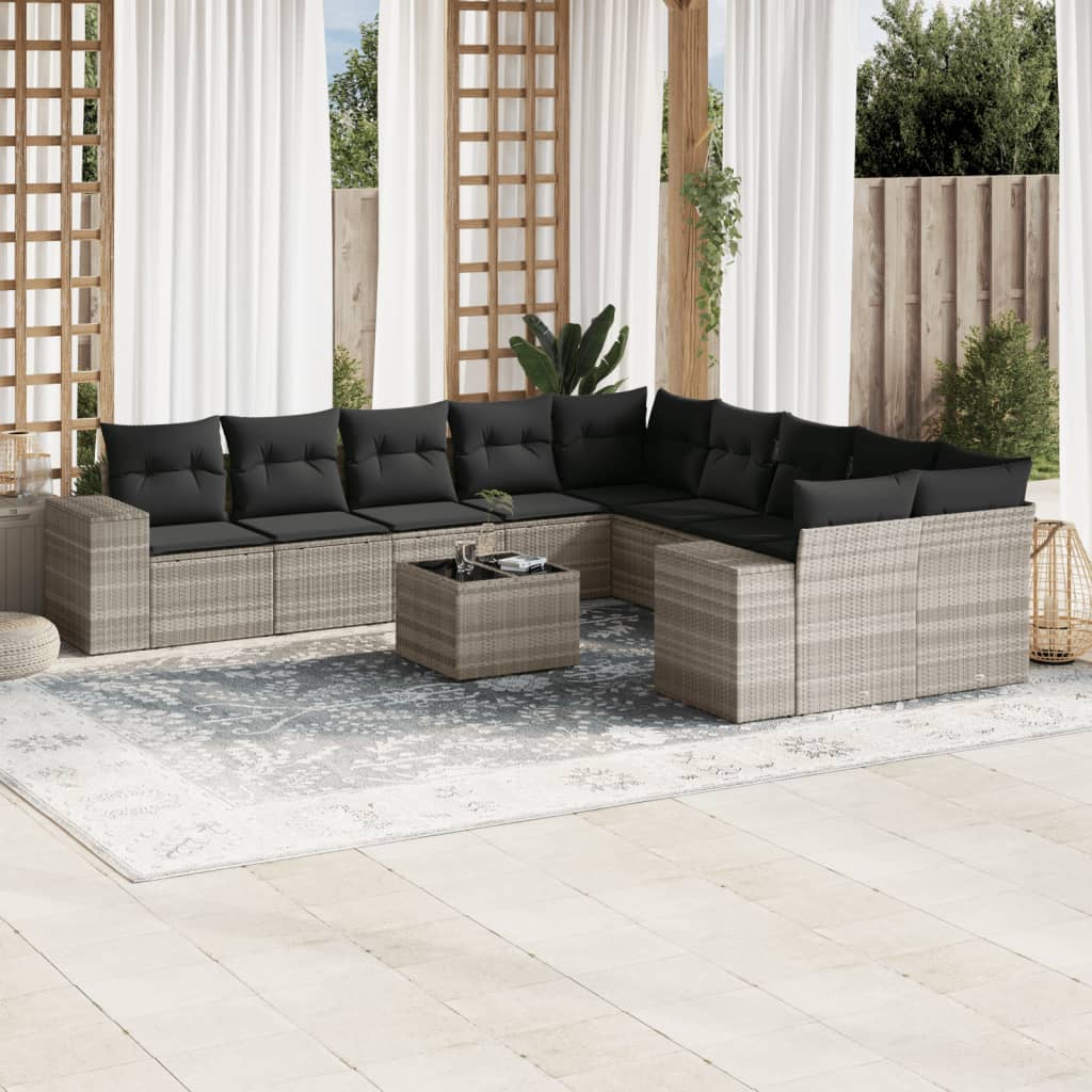 vidaXL 10-tlg. Garten-Sofagarnitur mit Kissen Schwarz Poly Rattan