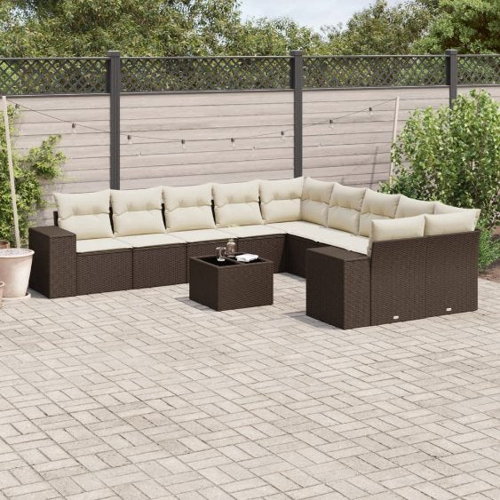 vidaXL 10-tlg. Garten-Sofagarnitur mit Kissen Schwarz Poly Rattan