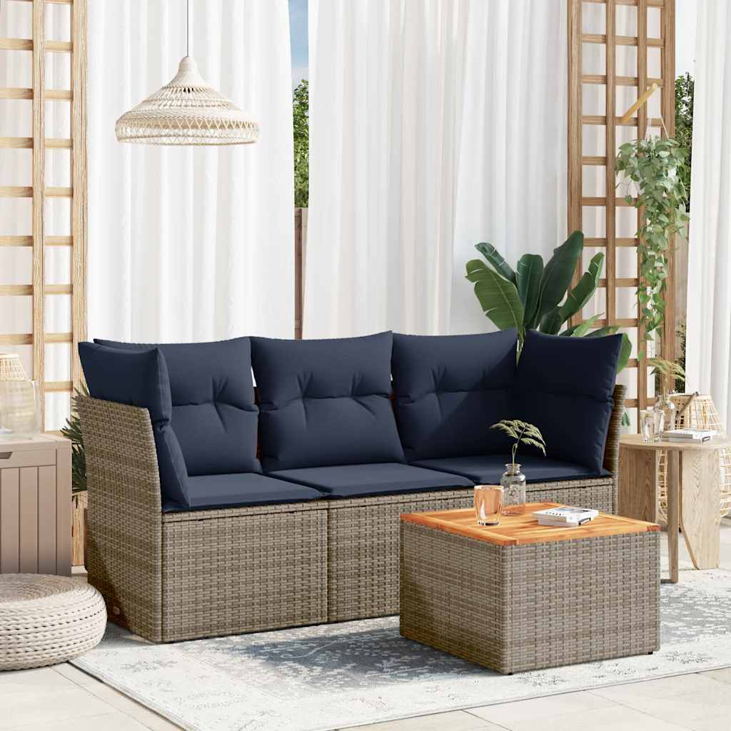 4-tlg. Garten-Sofagarnitur mit Kissen Schwarz Poly Rattan