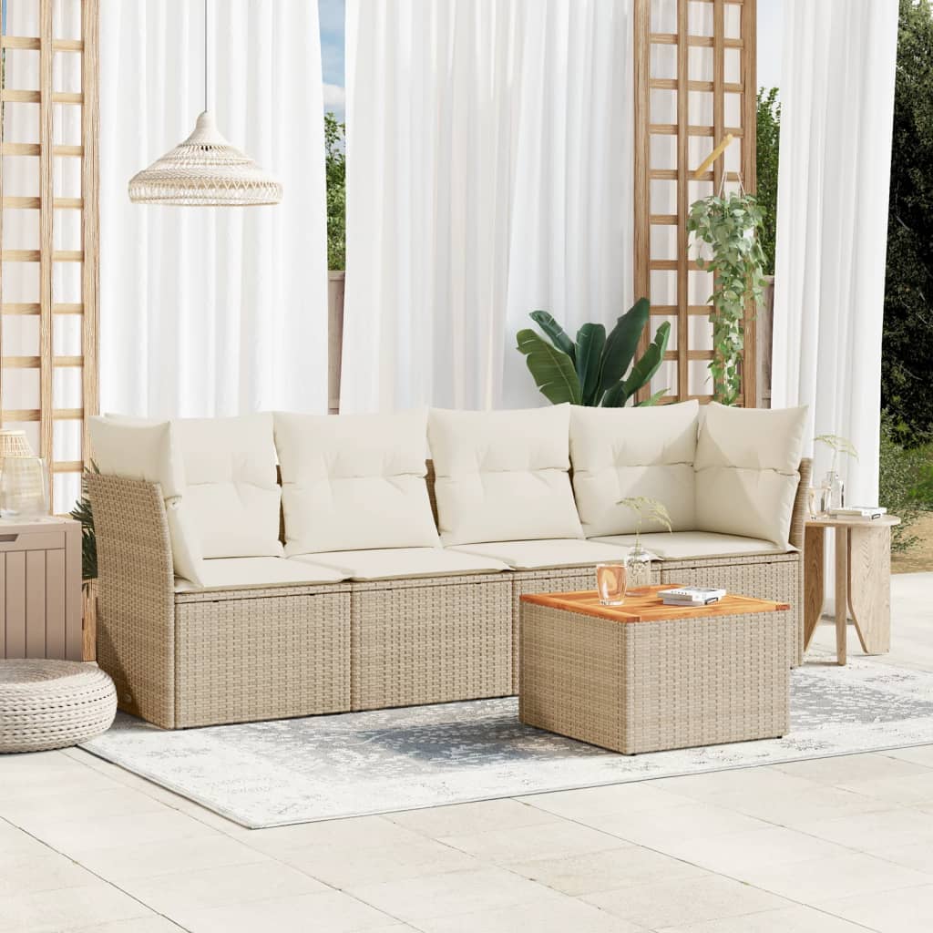 5-tlg. Garten-Sofagarnitur mit Kissen Schwarz Poly Rattan