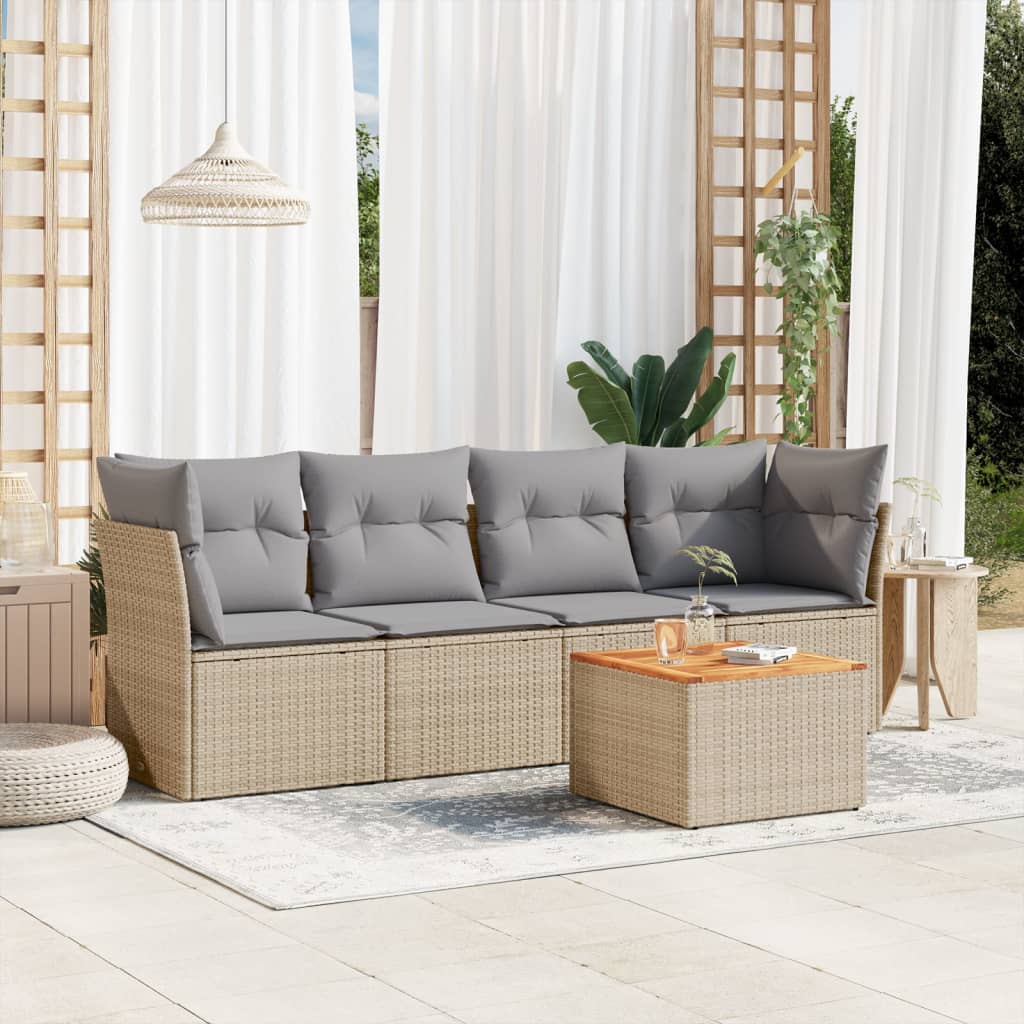 5-tlg. Garten-Sofagarnitur mit Kissen Schwarz Poly Rattan