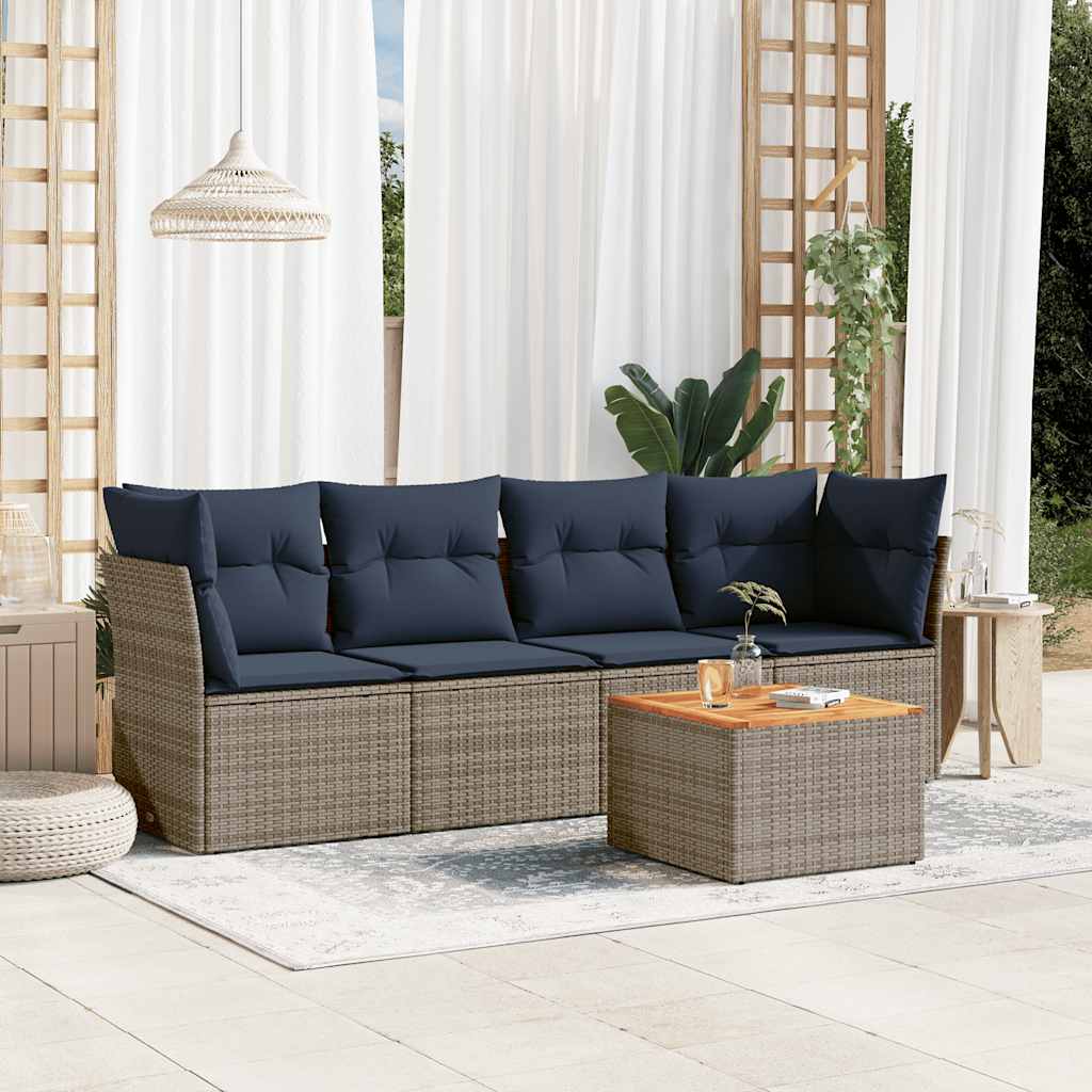 5-tlg. Garten-Sofagarnitur mit Kissen Schwarz Poly Rattan