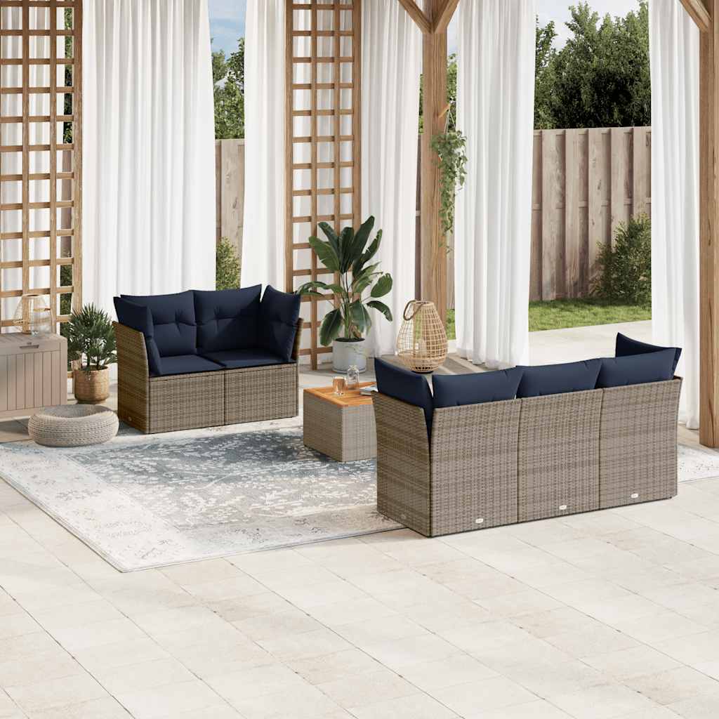 6-tlg. Garten-Sofagarnitur mit Kissen Schwarz Poly Rattan