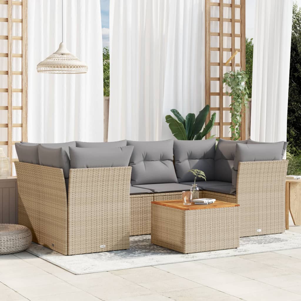 7-tlg. Garten-Sofagarnitur mit Kissen Schwarz Poly Rattan