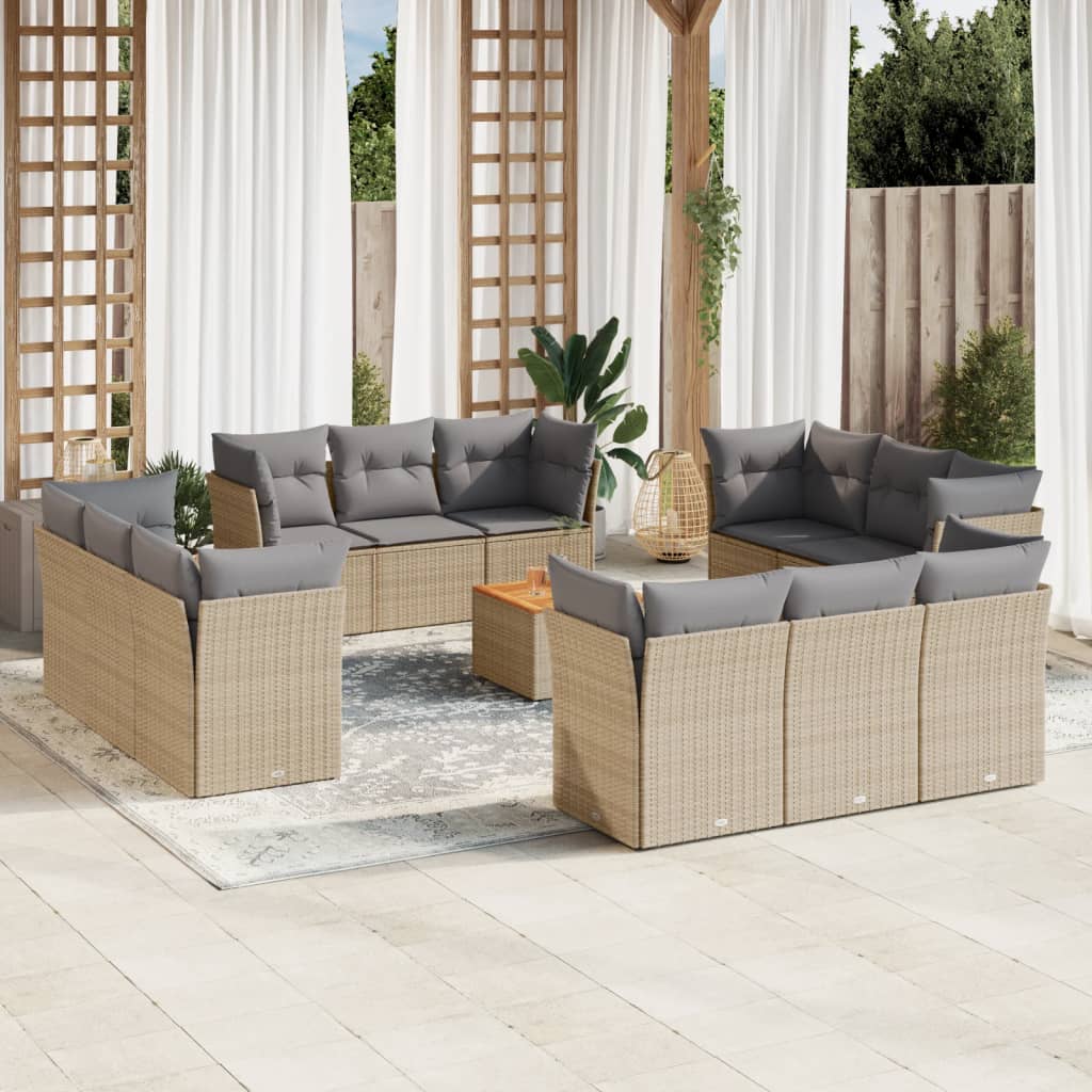 13-tlg. Garten-Sofagarnitur mit Kissen Schwarz Poly Rattan