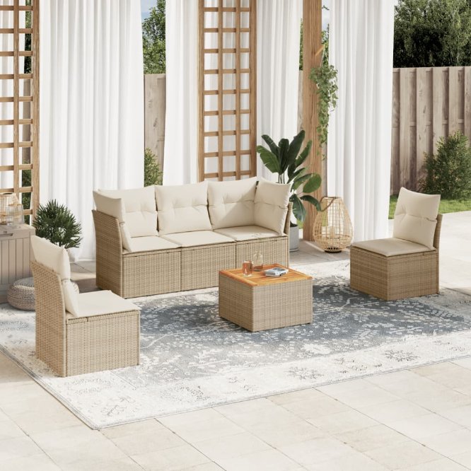 6-tlg. Garten-Sofagarnitur mit Kissen Schwarz Poly Rattan