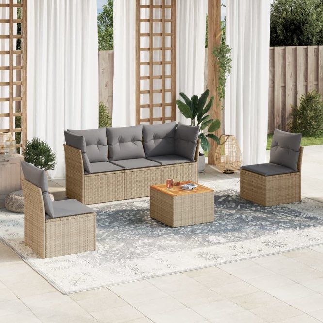 6-tlg. Garten-Sofagarnitur mit Kissen Schwarz Poly Rattan