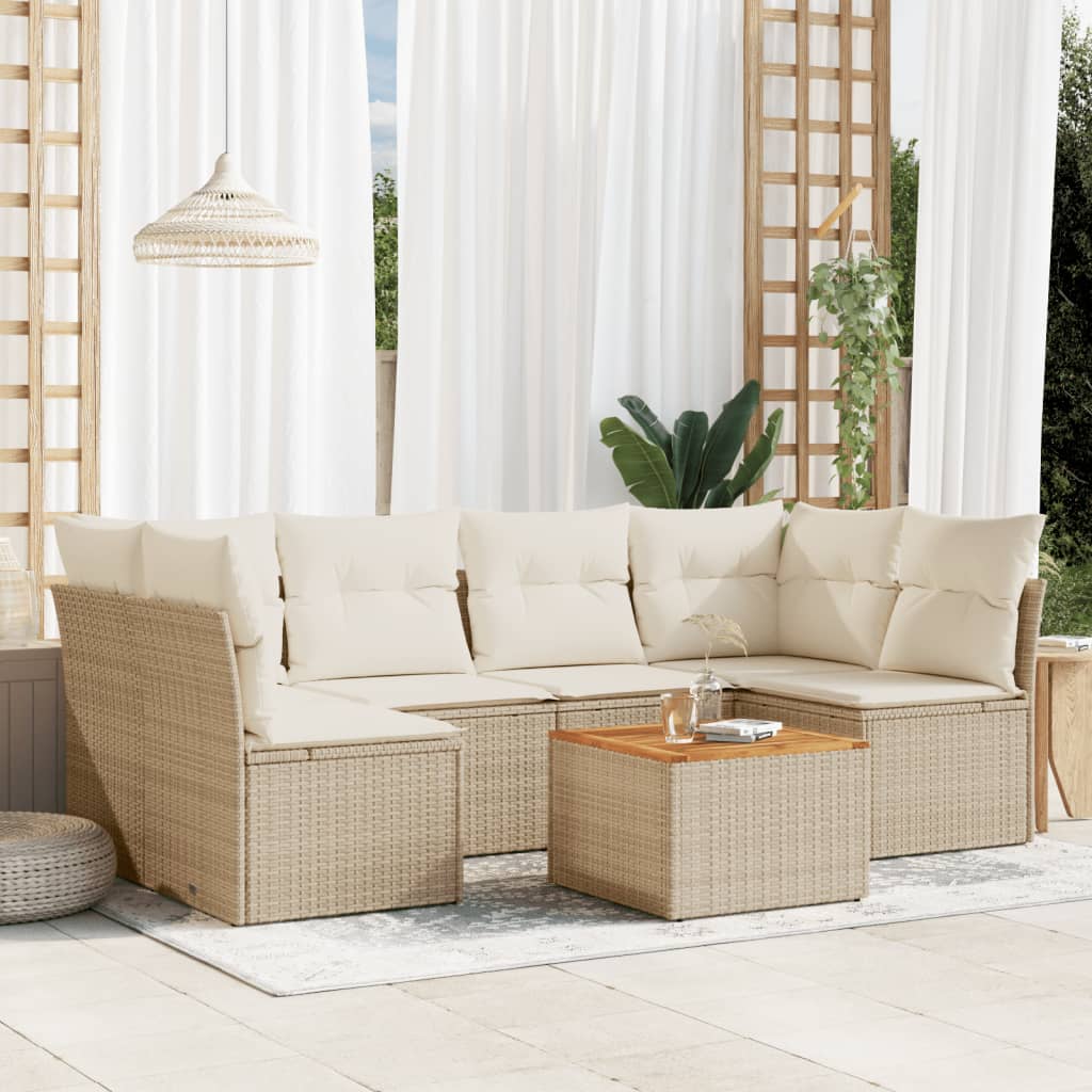 7-tlg. Garten-Sofagarnitur mit Kissen Schwarz Poly Rattan