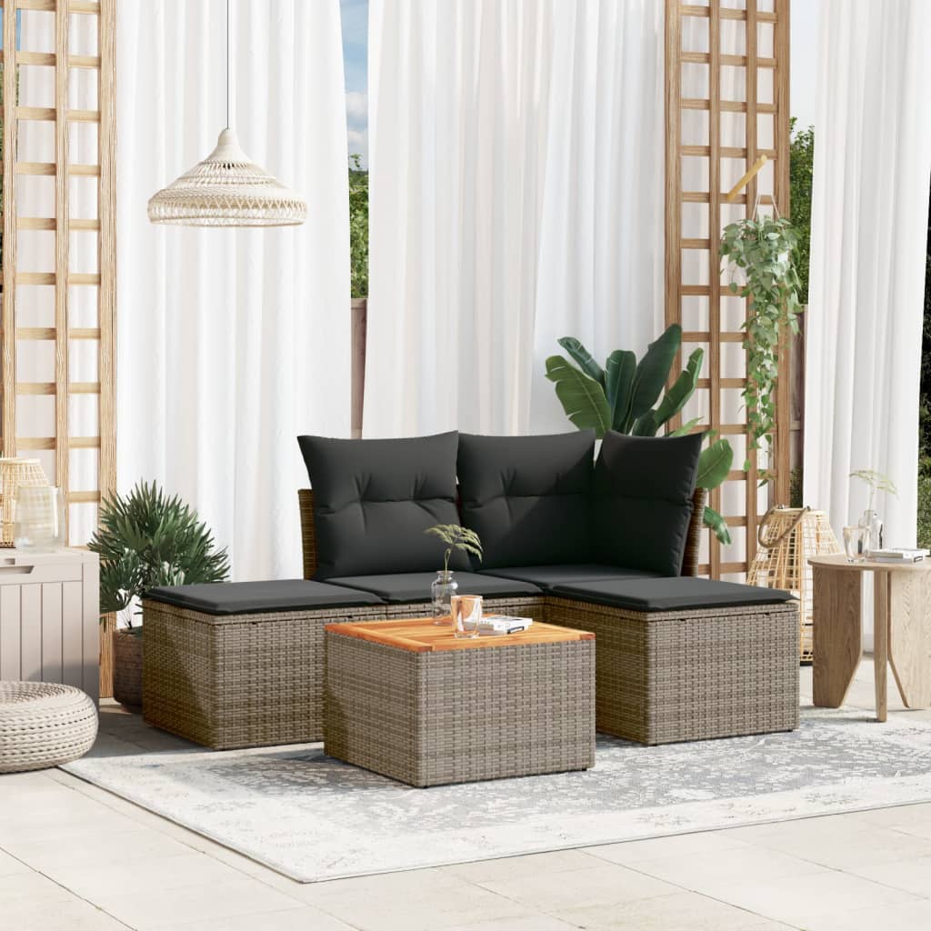 5-tlg. Garten-Sofagarnitur mit Kissen Schwarz Poly Rattan