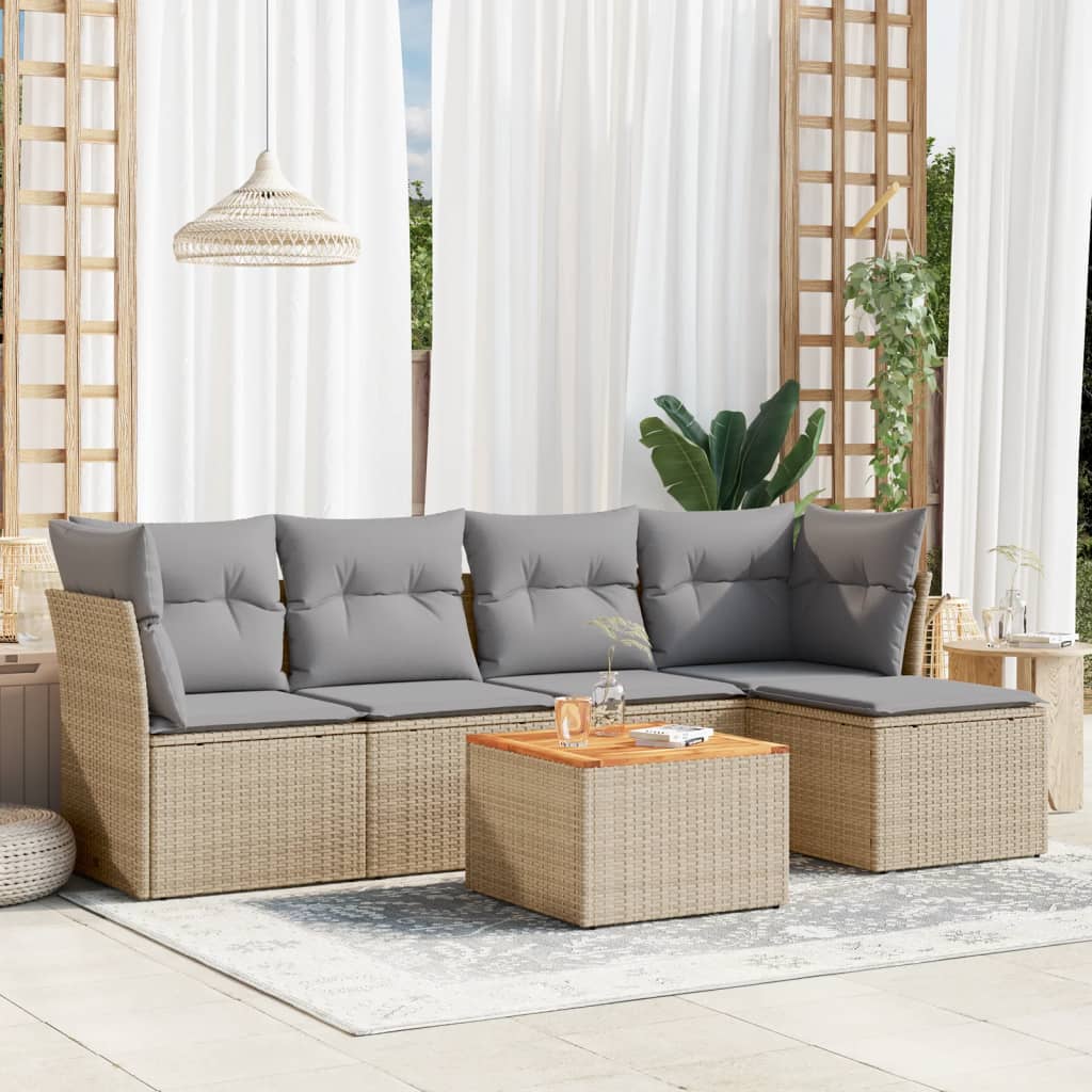 6-tlg. Garten-Sofagarnitur mit Kissen Schwarz Poly Rattan