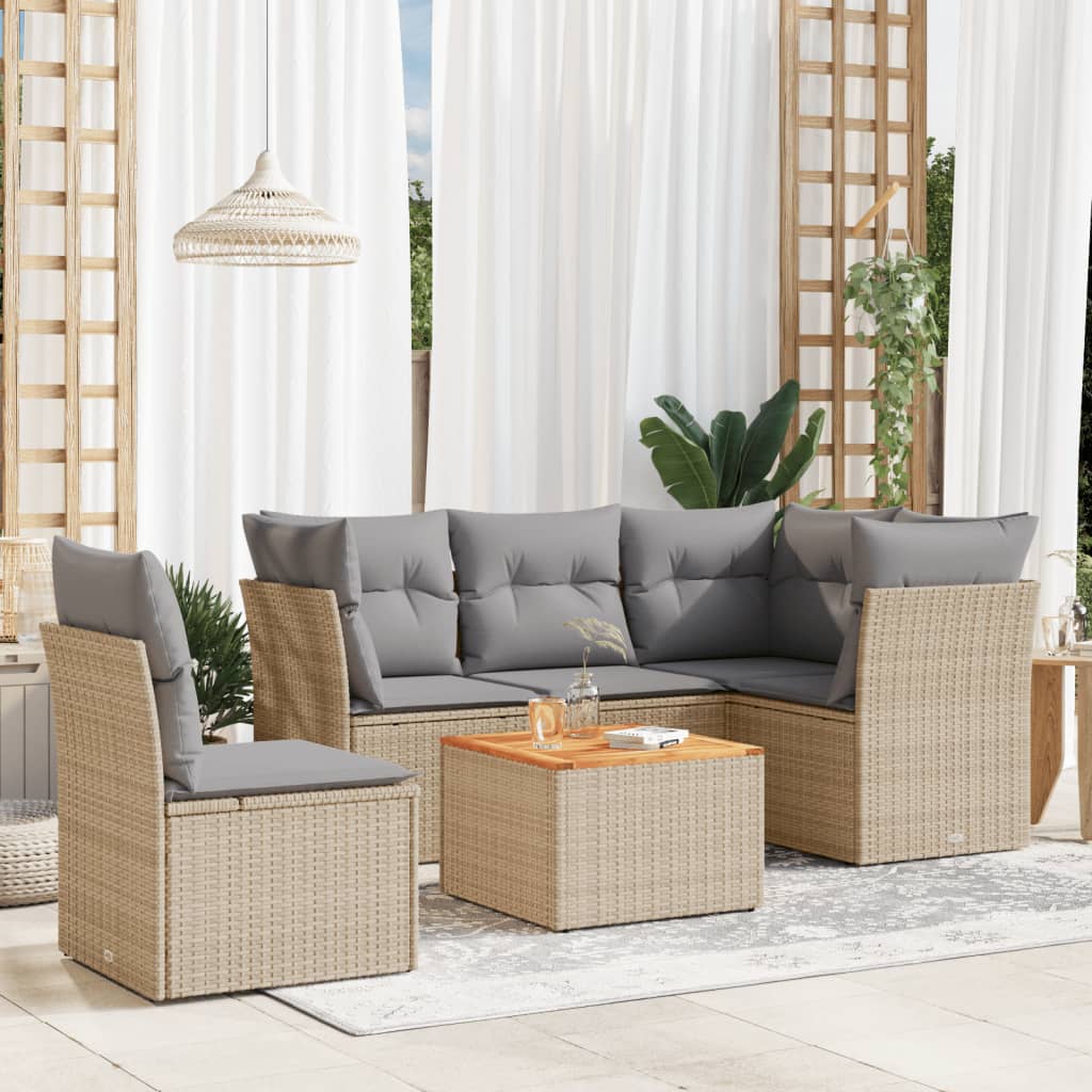 6-tlg. Garten-Sofagarnitur mit Kissen Schwarz Poly Rattan