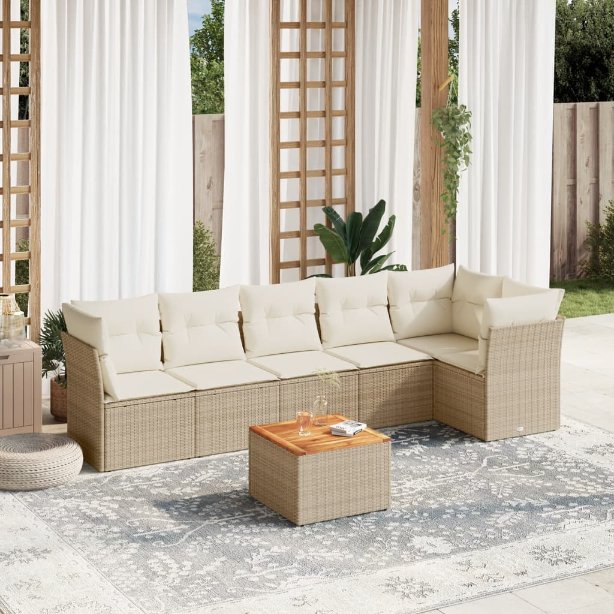 7-tlg. Garten-Sofagarnitur mit Kissen Schwarz Poly Rattan