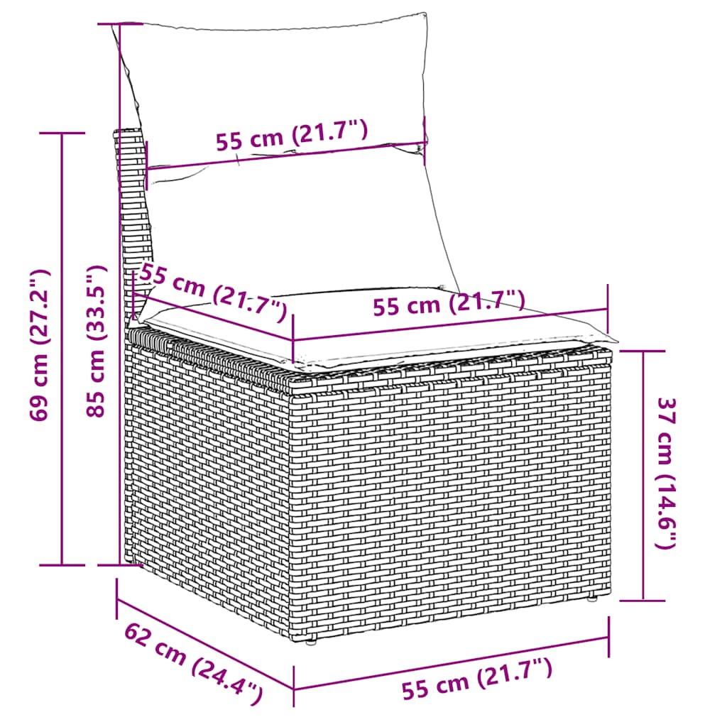 7-tlg. Garten-Sofagarnitur mit Kissen Grau Poly Rattan