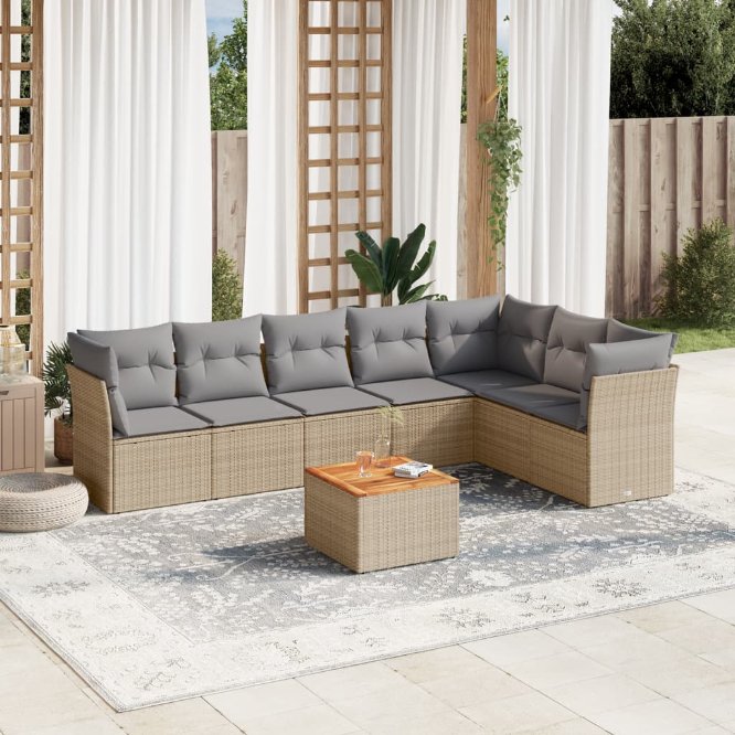 8-tlg. Garten-Sofagarnitur mit Kissen Schwarz Poly Rattan