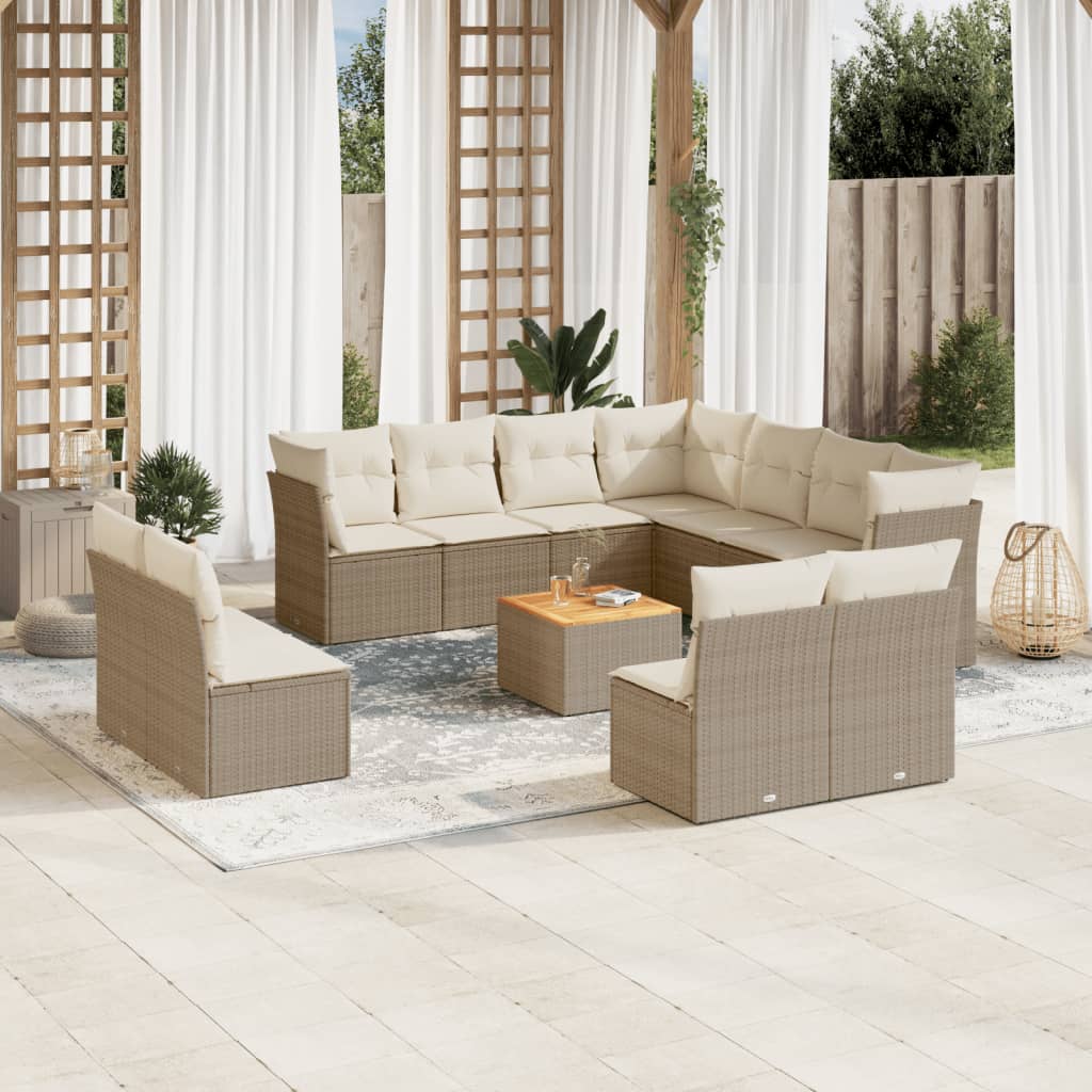 12-tlg. Garten-Sofagarnitur mit Kissen Schwarz Poly Rattan