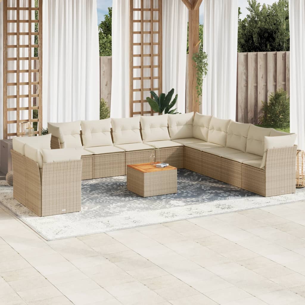 12-tlg. Garten-Sofagarnitur mit Kissen Schwarz Poly Rattan