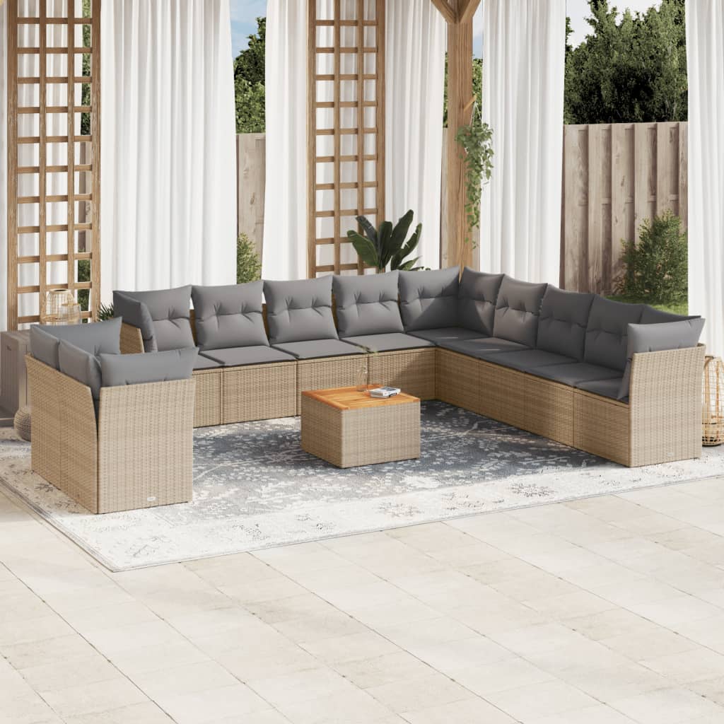 12-tlg. Garten-Sofagarnitur mit Kissen Schwarz Poly Rattan