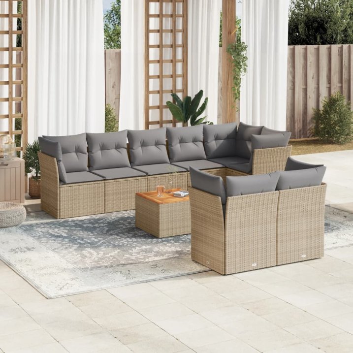 9-tlg. Garten-Sofagarnitur mit Kissen Schwarz Poly Rattan