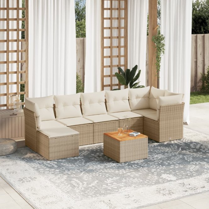 8-tlg. Garten-Sofagarnitur mit Kissen Schwarz Poly Rattan
