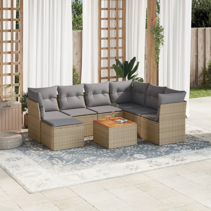 8-tlg. Garten-Sofagarnitur mit Kissen Schwarz Poly Rattan