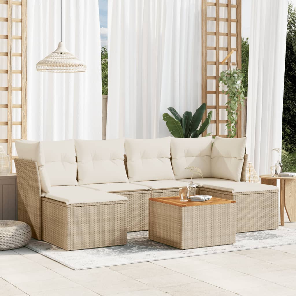 7-tlg. Garten-Sofagarnitur mit Kissen Schwarz Poly Rattan