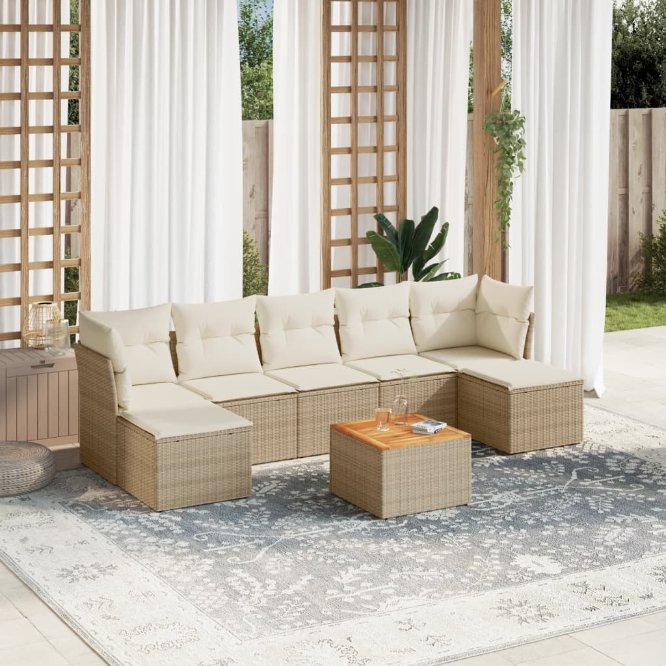 8-tlg. Garten-Sofagarnitur mit Kissen Schwarz Poly Rattan