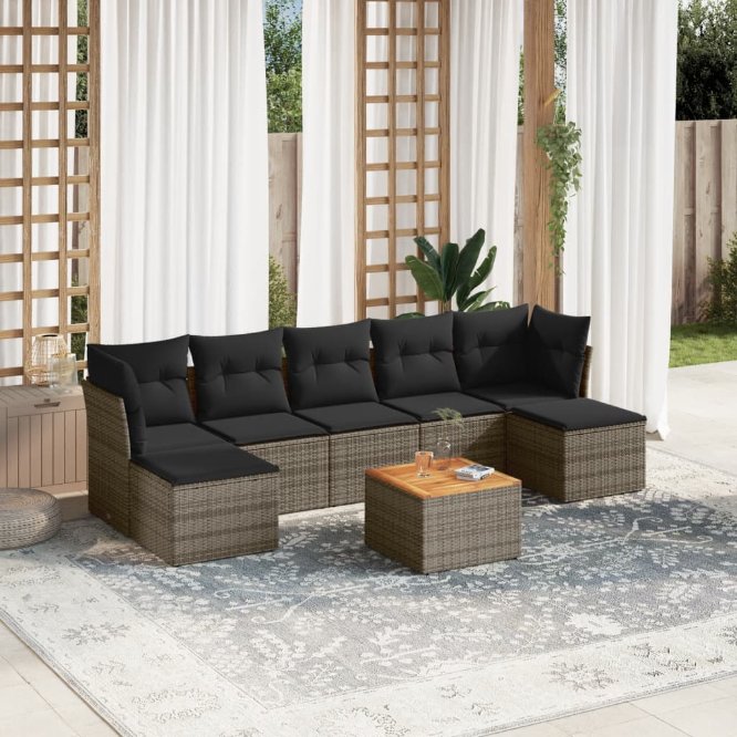 8-tlg. Garten-Sofagarnitur mit Kissen Schwarz Poly Rattan