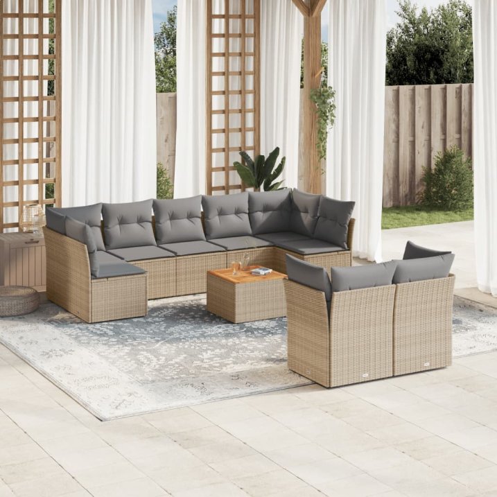 vidaXL 10-tlg. Garten-Sofagarnitur mit Kissen Schwarz Poly Rattan