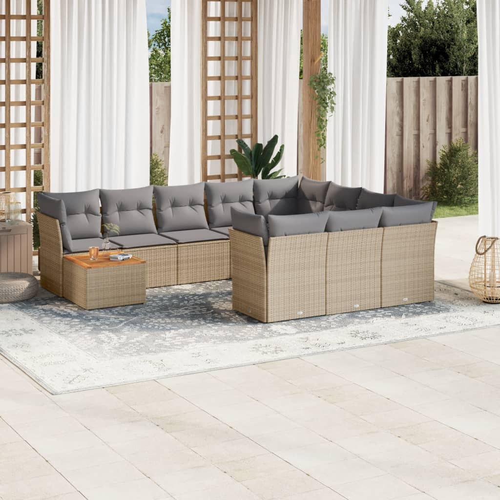 11-tlg. Garten-Sofagarnitur mit Kissen Schwarz Poly Rattan
