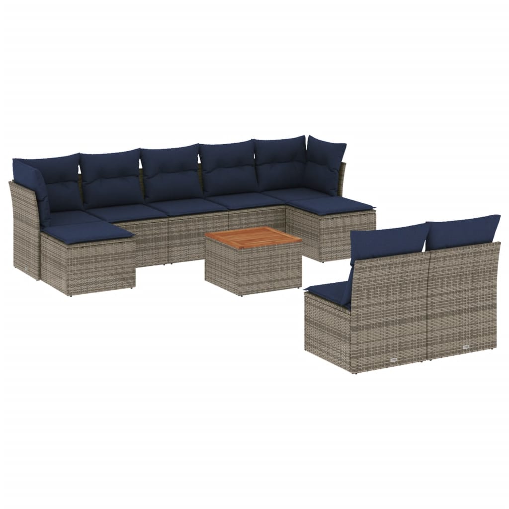 vidaXL 10-teiliges Gartensofa-Set mit Kissen, grau, Polyrattan