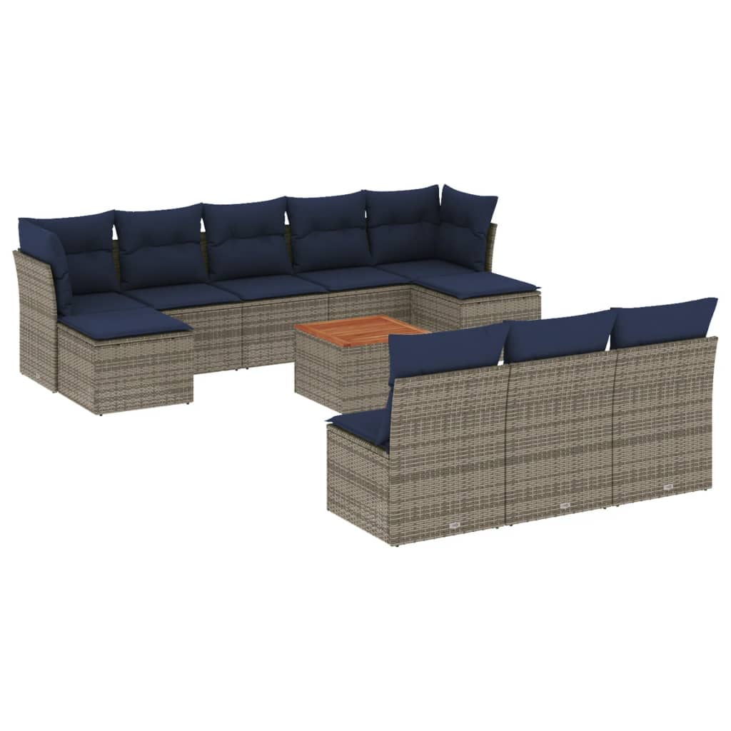 vidaXL 11-teiliges Gartensofa-Set mit Kissen, grau, Polyrattan