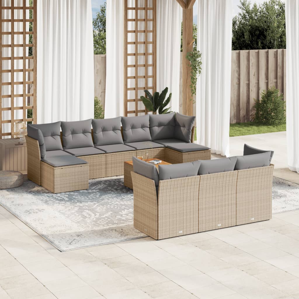 11-tlg. Garten-Sofagarnitur mit Kissen Schwarz Poly Rattan