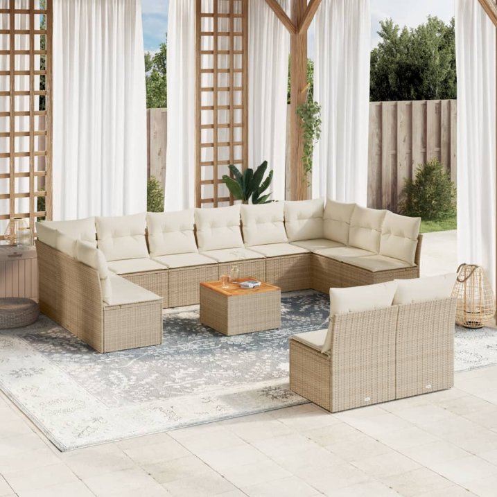 13-tlg. Garten-Sofagarnitur mit Kissen Schwarz Poly Rattan