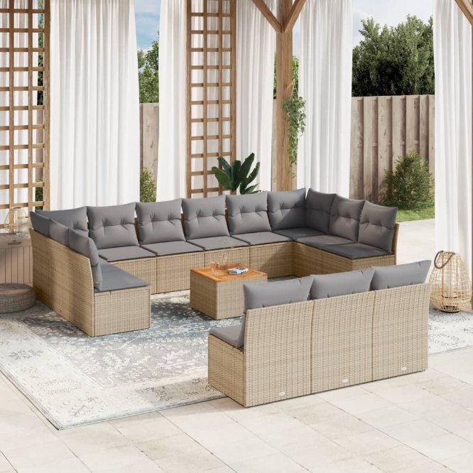 14-tlg. Garten-Sofagarnitur mit Kissen Schwarz Poly Rattan