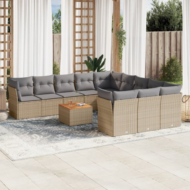 12-tlg. Garten-Sofagarnitur mit Kissen Schwarz Poly Rattan