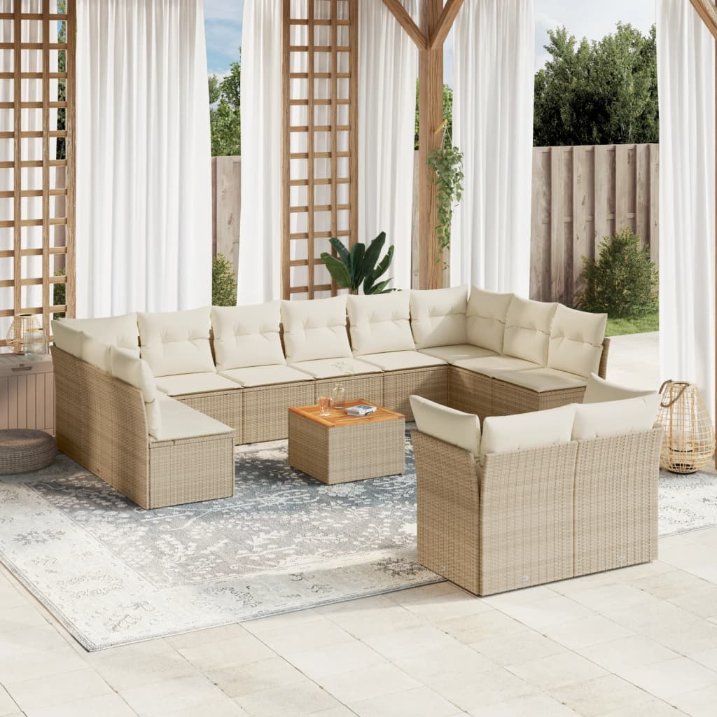 13-tlg. Garten-Sofagarnitur mit Kissen Schwarz Poly Rattan