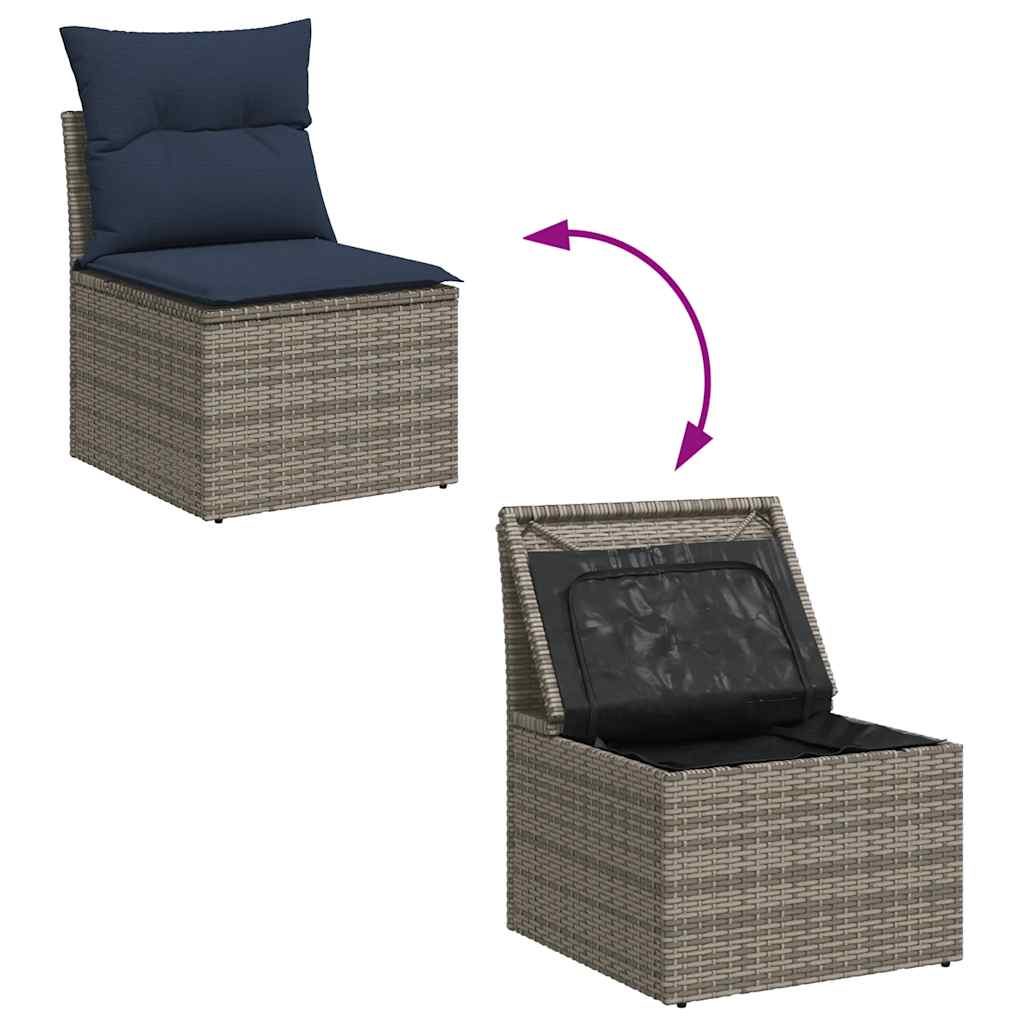 14-tlg. Garten-Sofagarnitur mit Kissen Grau Poly Rattan