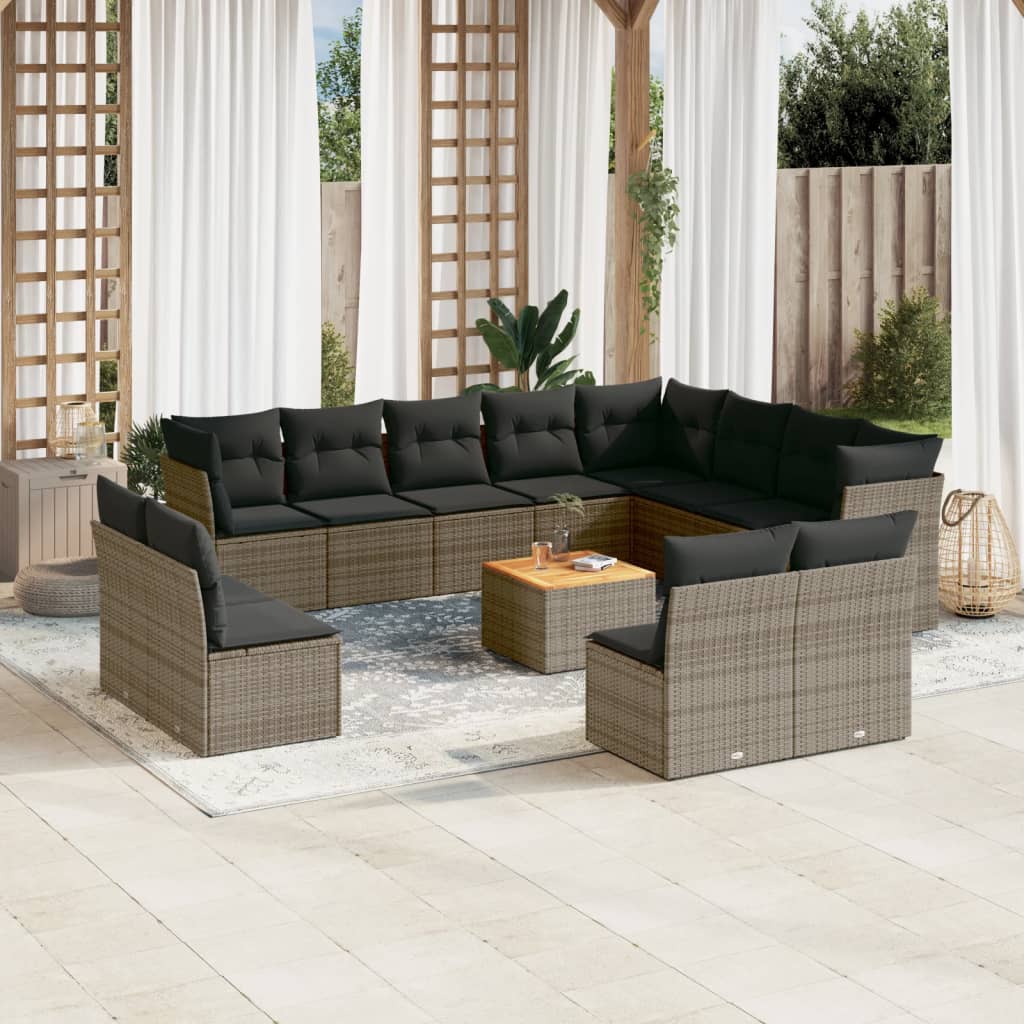 13-tlg. Garten-Sofagarnitur mit Kissen Schwarz Poly Rattan