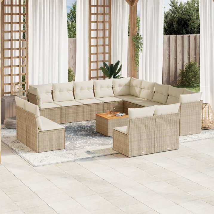 14-tlg. Garten-Sofagarnitur mit Kissen Schwarz Poly Rattan